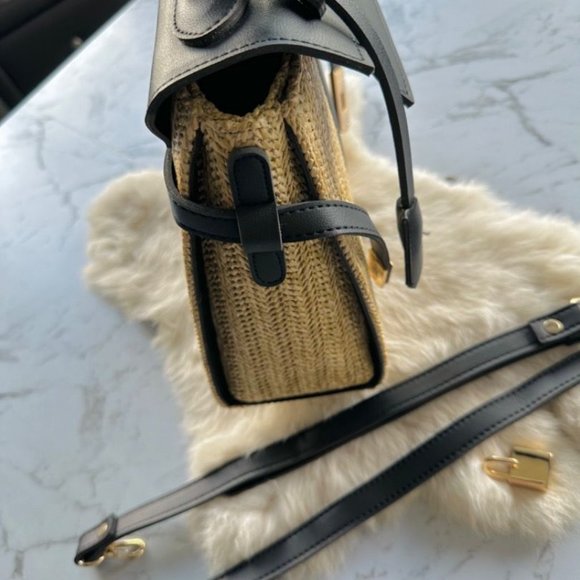 Black woven straw summer  handbag - Picture 8 of 10